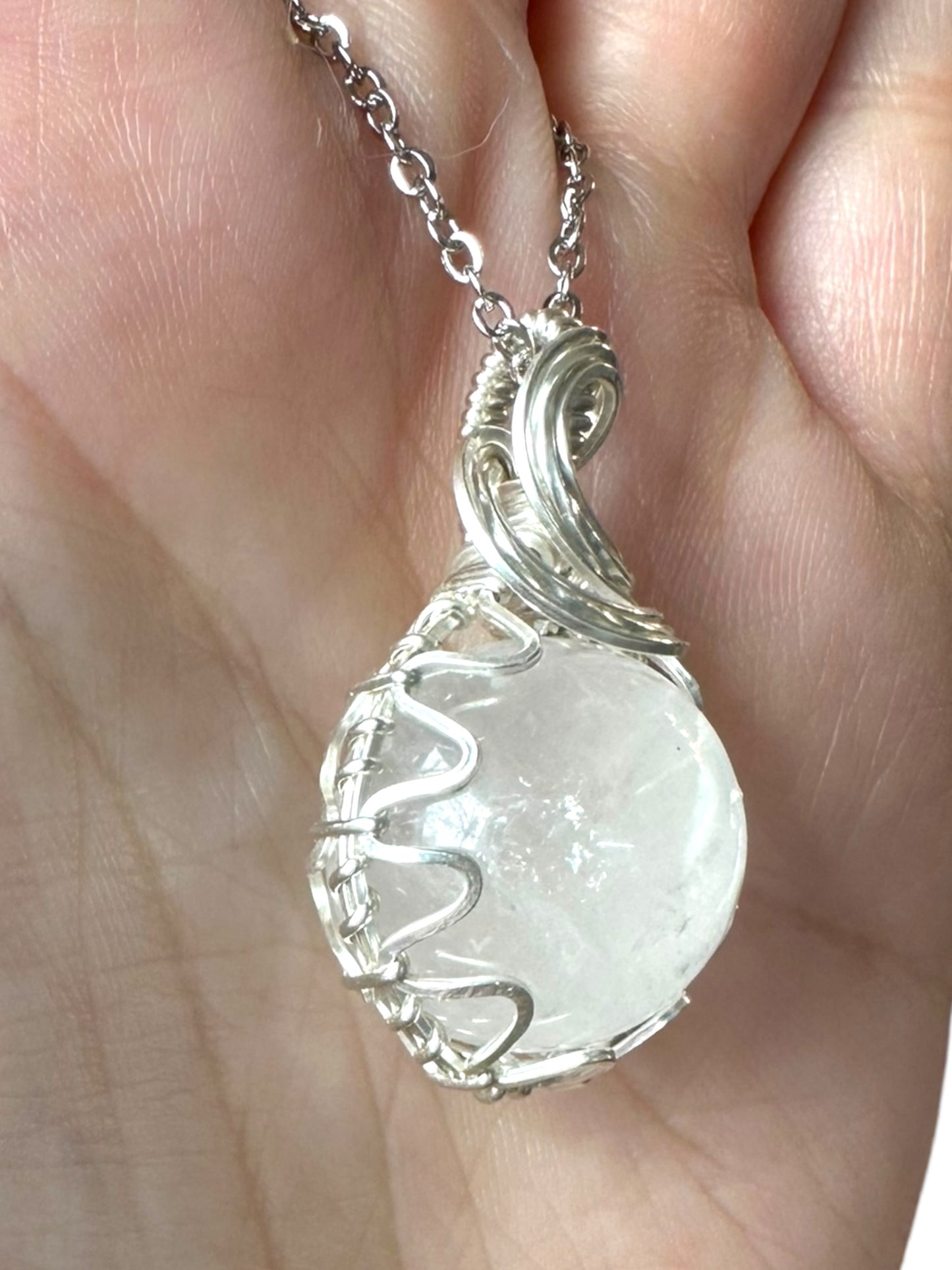 Sterling Silver Wire Wrapped Clear Quartz Crystal Fidget Bezel Pendant