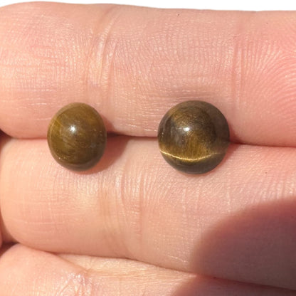 8MM Hypoallergenic Tiger's Eye Crystal Earring Studs