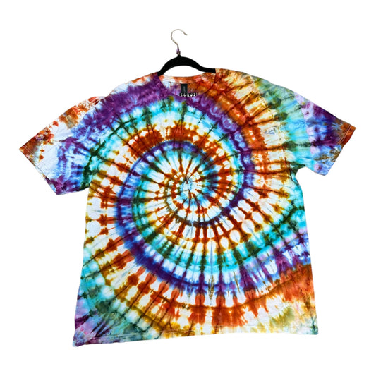 Adult 2XL Purple Blue Teal and Burnt Red Spiral Ice Dye Tie Dye Shirt