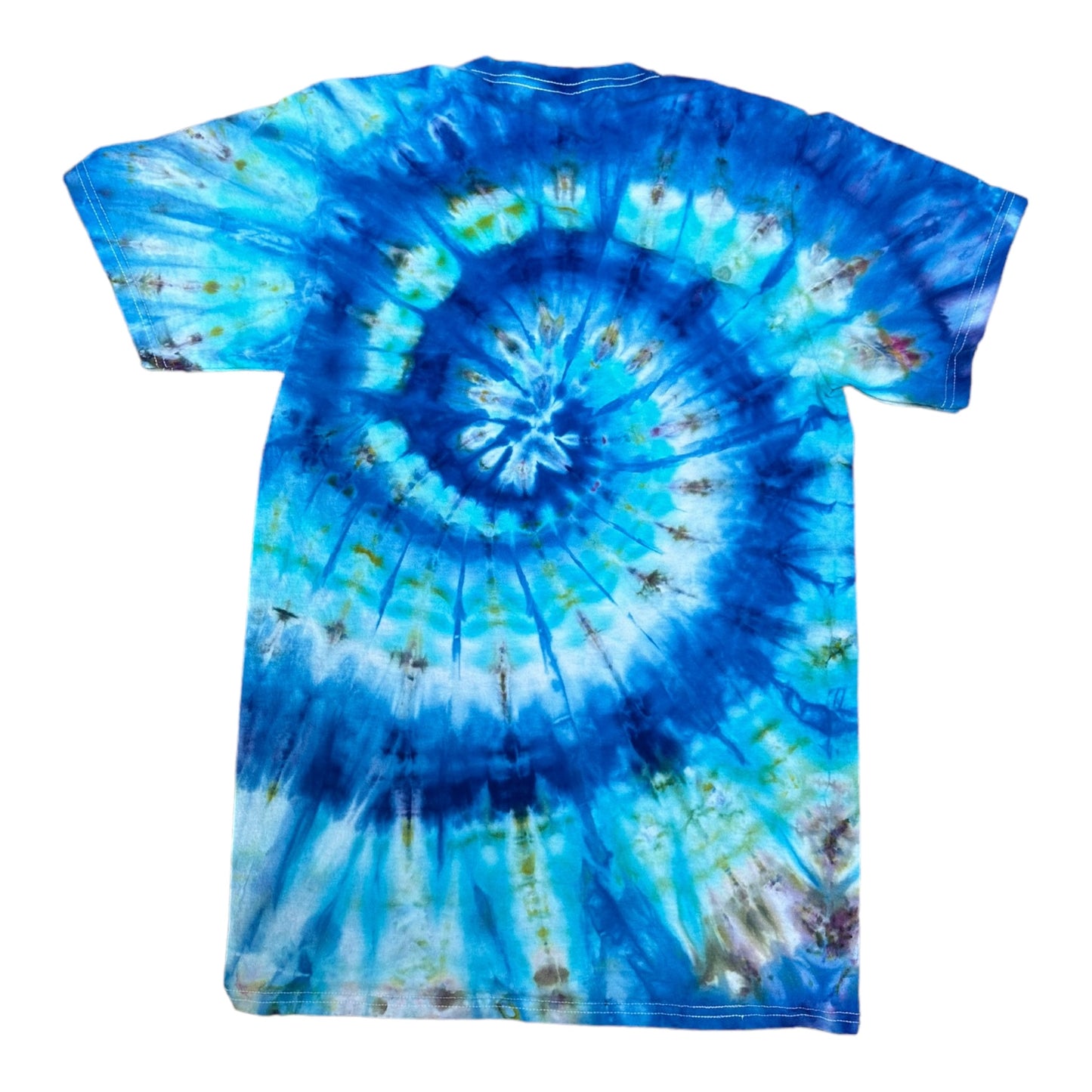 Adult Small Blue Green and Brown Spiral Ice Dye Tie Dye Shirt