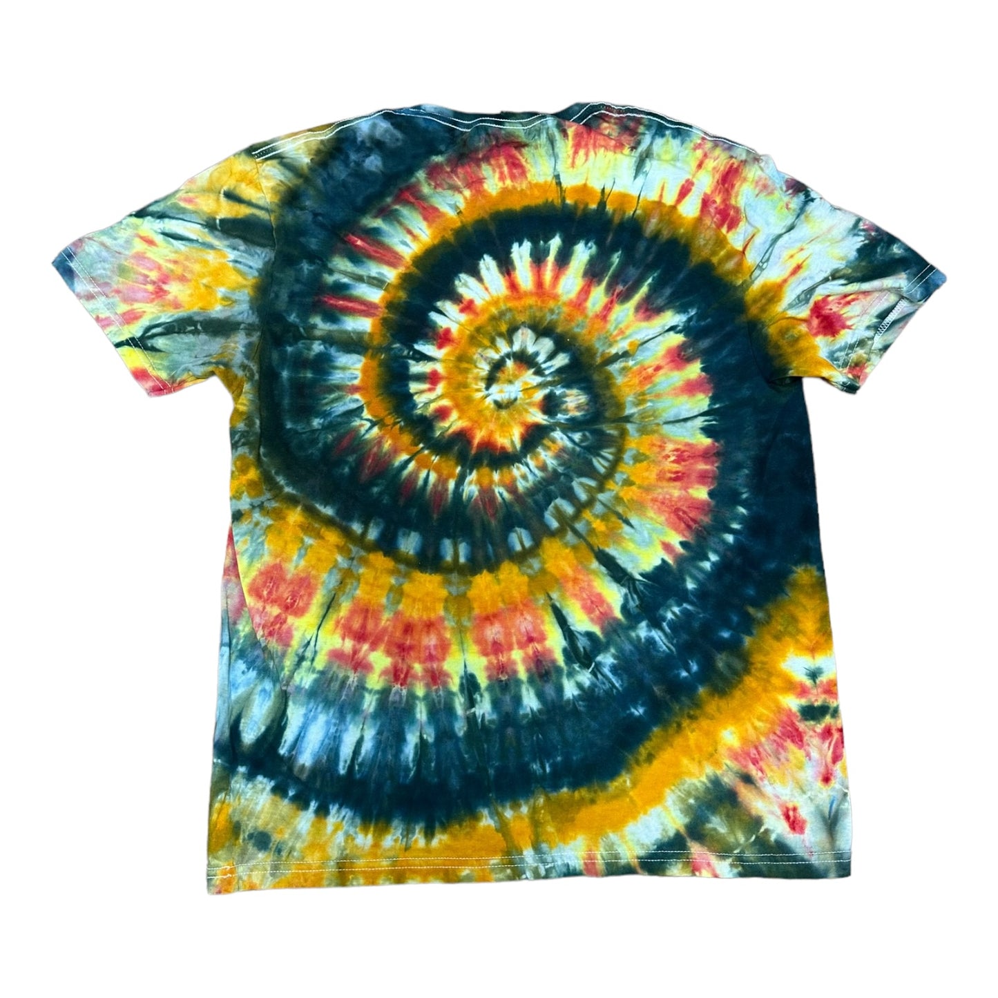 Adult Large Red Golden Yellow and Black Spiral Ice Dye Tie Dye Shirt