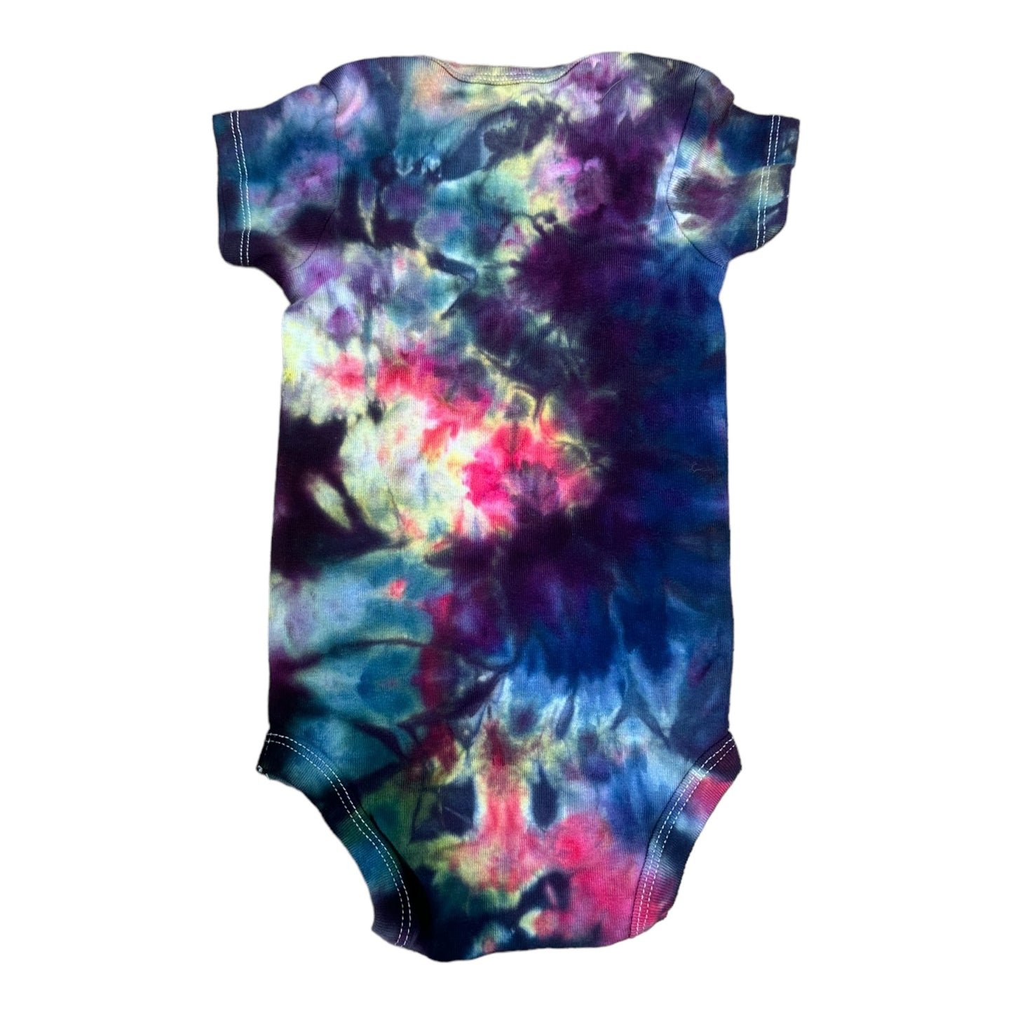 Infant 3-6 Months Purple Pink Yellow Green and Blue Scrunch Ice Dye Tie Dye Onesie