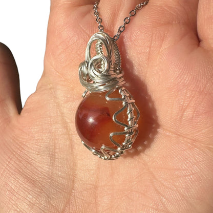 Sterling Silver | 14KT Gold Filled Wire Wrapped Carnelian Crystal Fidget Bezel Pendant