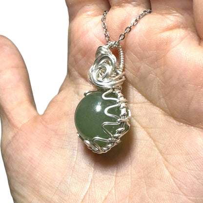 Sterling Silver | 14KT Gold Filled Wire Wrapped Green Aventurine Crystal Fidget Bezel Pendant