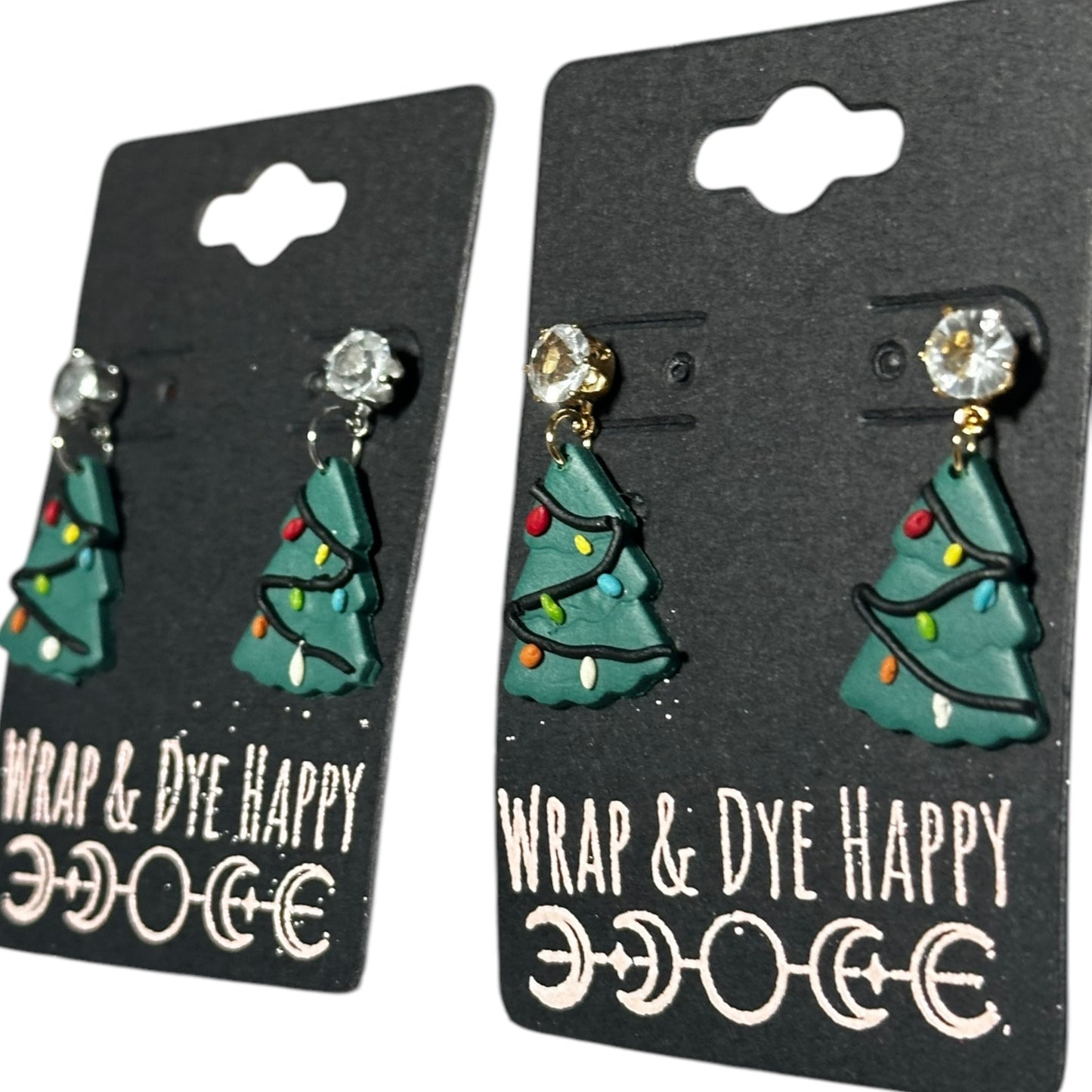 Hypoallergenic Hand Painted Christmas Tree Dangle Clay Earrings