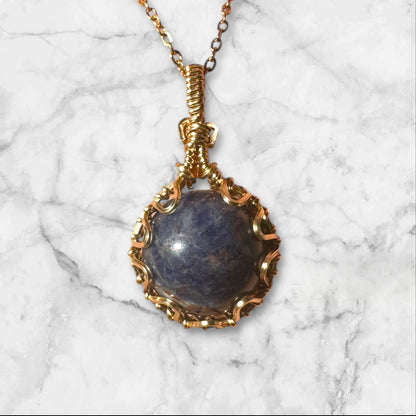 Sterling Silver | 14KT Gold Filled Wire Wrapped Sodalite Crystal Fidget Bezel Pendant