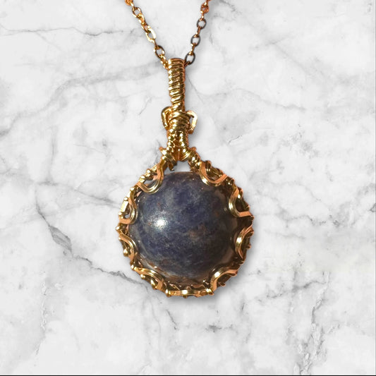 Sterling Silver | 14KT Gold Filled Wire Wrapped Sodalite Crystal Fidget Bezel Pendant