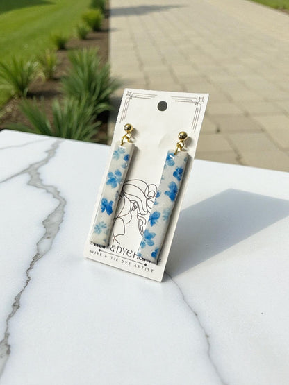 Hypoallergenic Blue Wildflower Floral Teardrop Clay Dangle Earrings