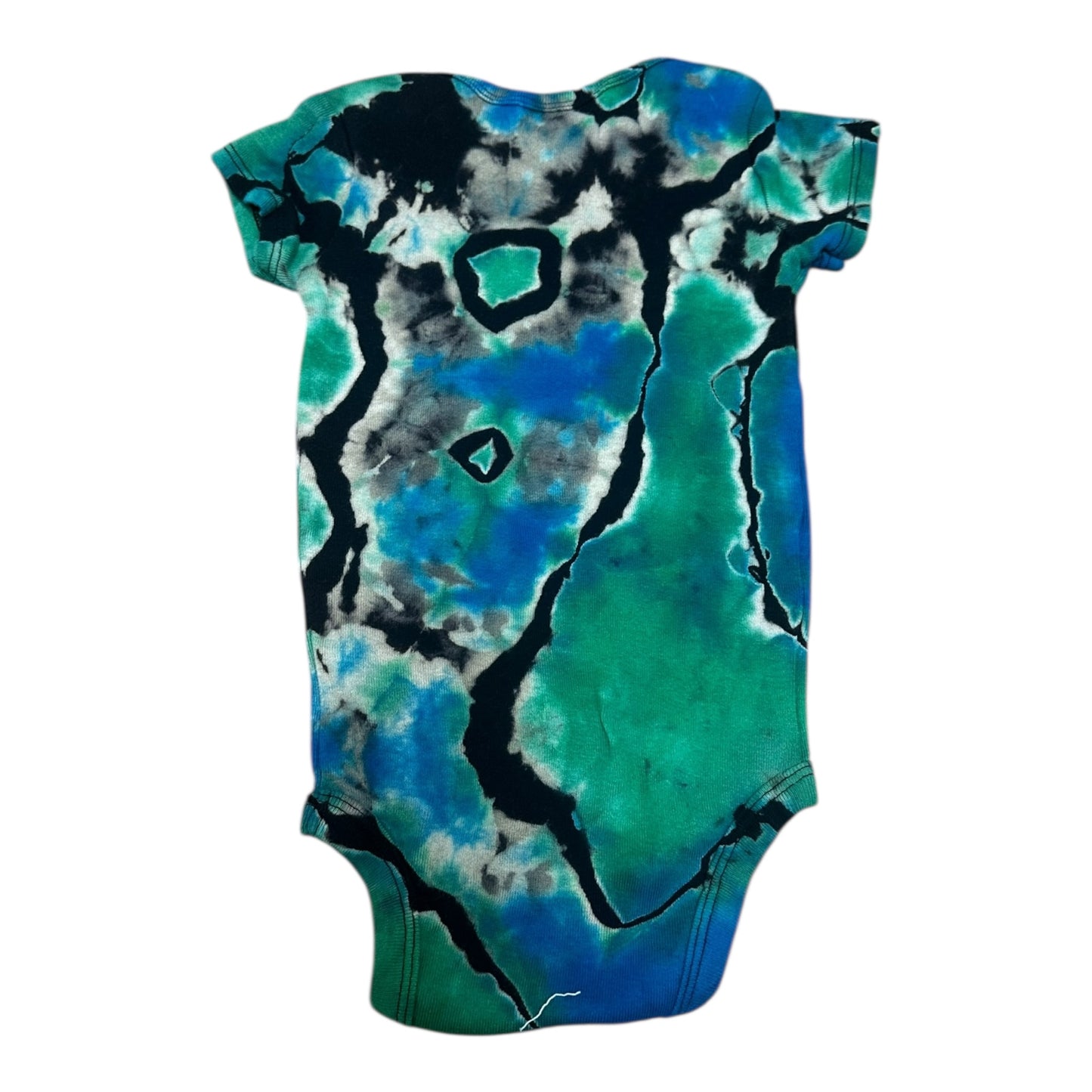 Infant 6-9 Months Black Blue and Green Reverse Geode Ice Dye Tie Dye Onesie