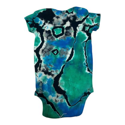 Infant 6-9 Months Black Blue and Green Reverse Geode Ice Dye Tie Dye Onesie
