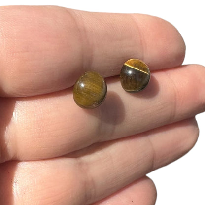 8MM Hypoallergenic Tiger's Eye Crystal Earring Studs