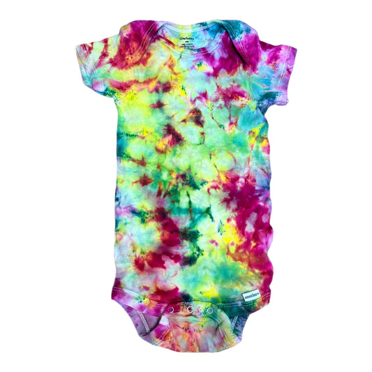 Infant 18 Months Yellow Green and Pink Scrunch Ice Dye Tie Dye Onesie