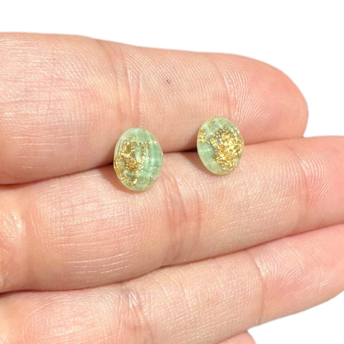 8MM Hypoallergenic Mint and Gold Leaf Faceted Epoxy Resin Earrings