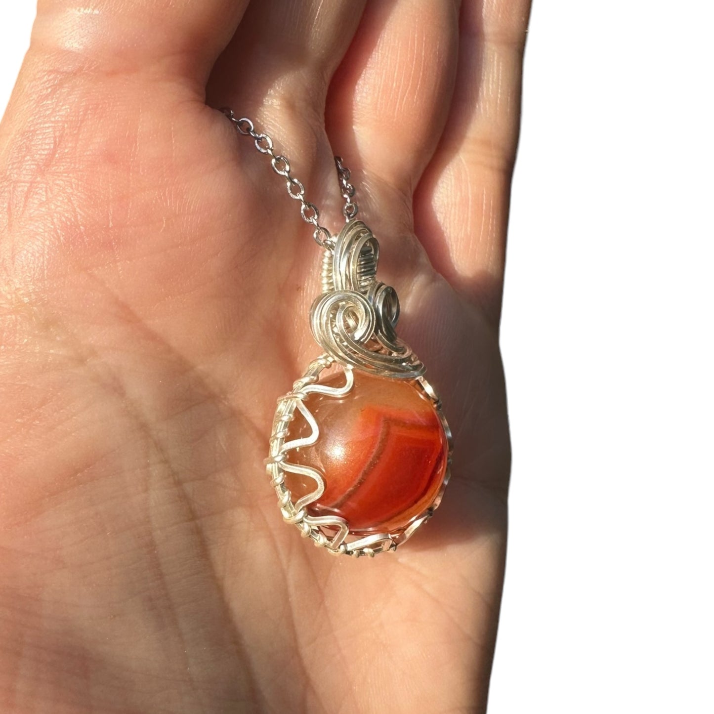 Sterling Silver | 14KT Gold Filled Wire Wrapped Carnelian Crystal Fidget Bezel Pendant