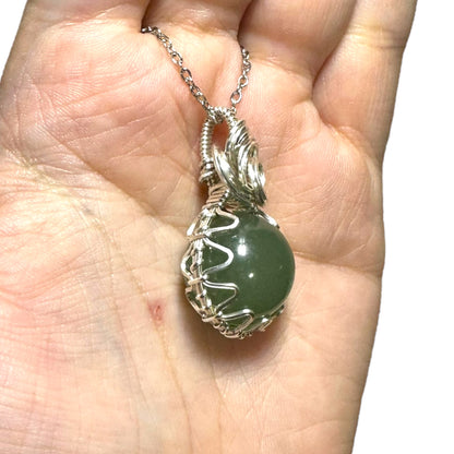 Sterling Silver | 14KT Gold Filled Wire Wrapped Green Aventurine Crystal Fidget Bezel Pendant