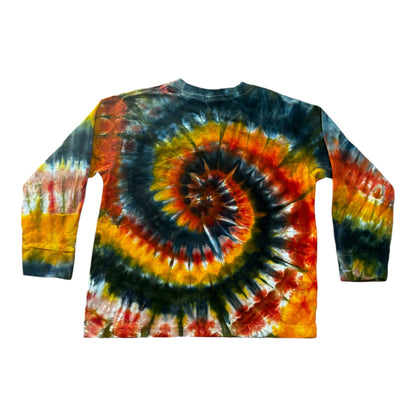 Toddler 5T Black Golden Yellow and Red Spiral Ice Dye Tie Dye Long Sleeve Shirt