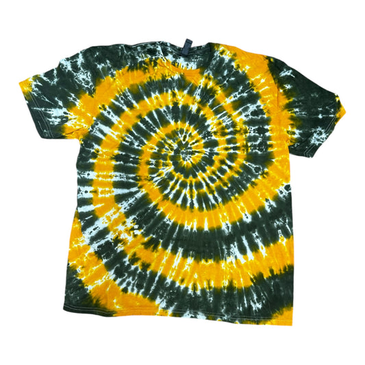 Adult XL Moss Green and Golden Yellow Spiral  Tie Dye Shirt