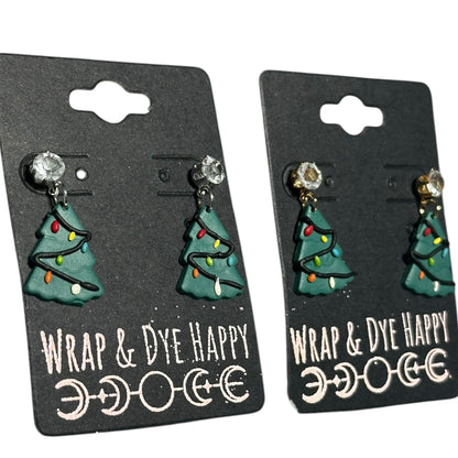 Hypoallergenic Hand Painted Christmas Tree Dangle Clay Earrings