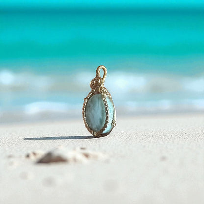 14KT Gold Filled Wire Wrapped Larimar Crystal Pendant