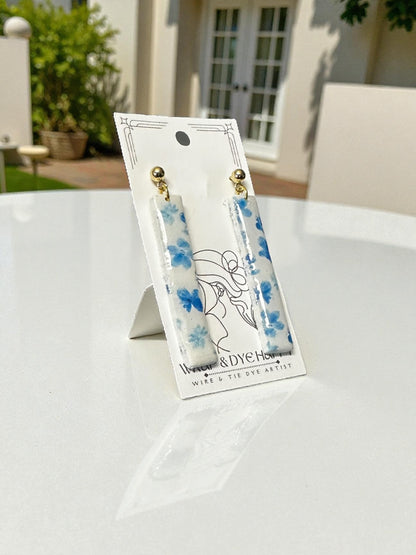 Hypoallergenic Blue Wildflower Floral Teardrop Clay Dangle Earrings