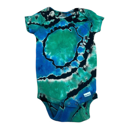 Infant 6-9 Months Black Blue and Green Reverse Geode Ice Dye Tie Dye Onesie