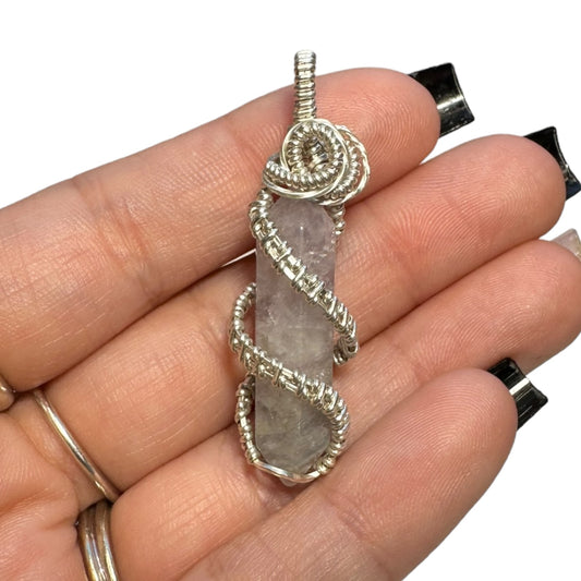 Sterling Silver Fluorite Coiled Cage Crystal Pendant