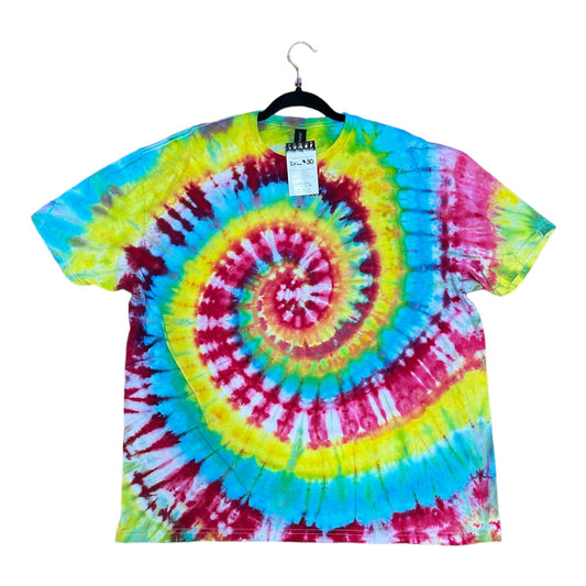 Adult 2XL Pink Yellow Blue and Green Spiral Ice Dye Tie Dye Shirt