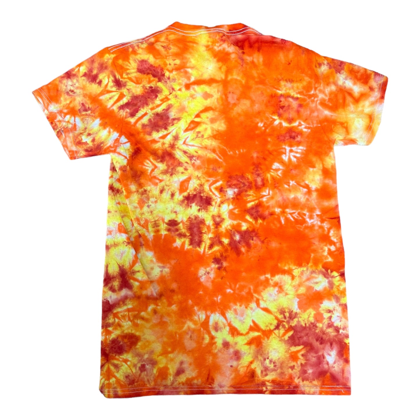 Adult Small Red Orange and Yellow Scrunch Ice Dye Tie Dye Shirt