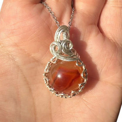 Sterling Silver | 14KT Gold Filled Wire Wrapped Carnelian Crystal Fidget Bezel Pendant