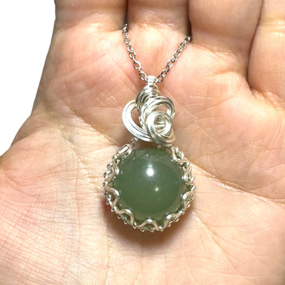 Sterling Silver | 14KT Gold Filled Wire Wrapped Green Aventurine Crystal Fidget Bezel Pendant