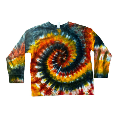 Toddler 5T Black Golden Yellow and Red Spiral Ice Dye Tie Dye Long Sleeve Shirt