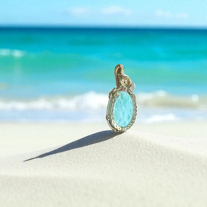 14KT Gold Filled Wire Wrapped Larimar Crystal Pendant
