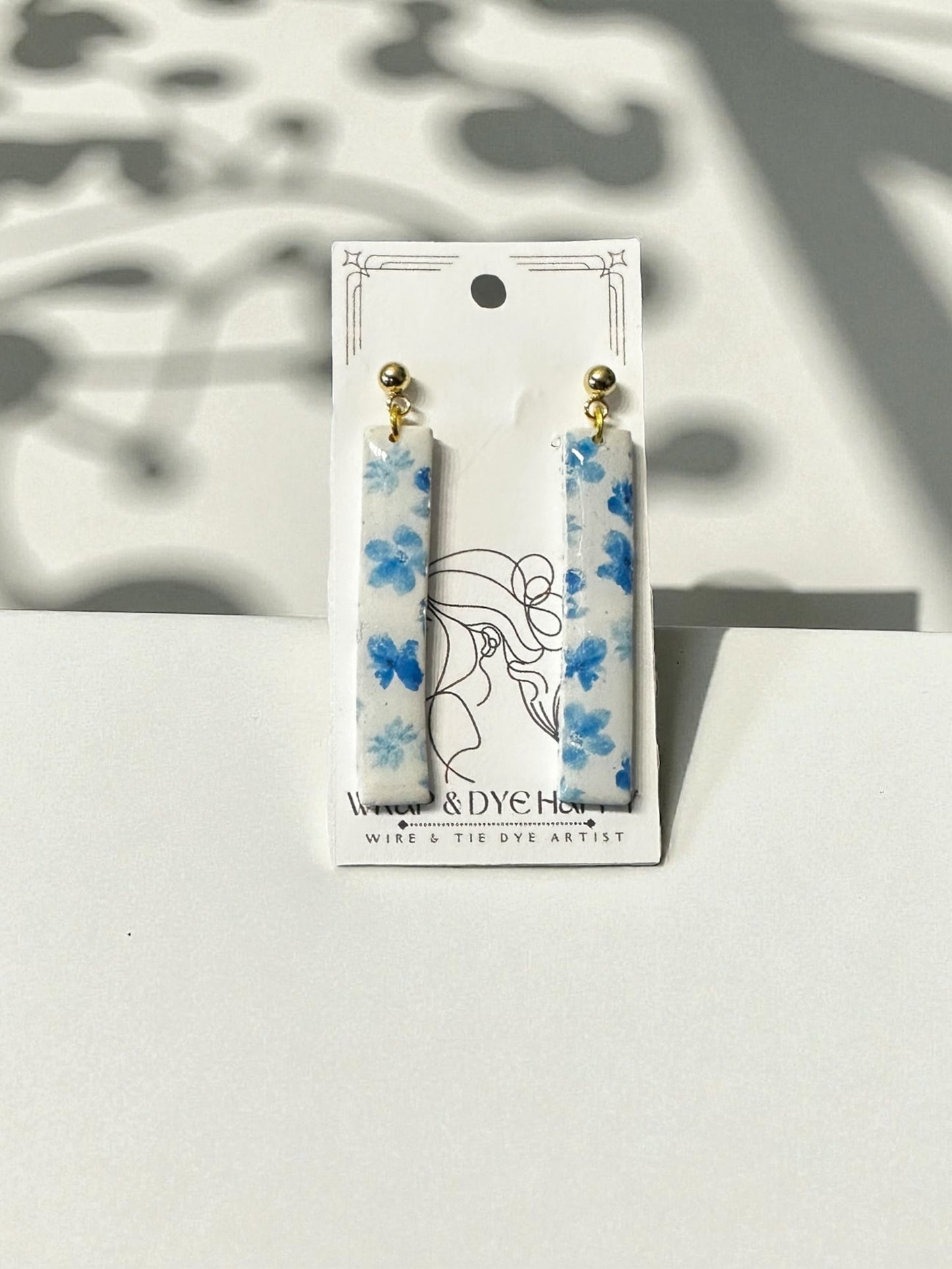 Hypoallergenic Blue Wildflower Floral Teardrop Clay Dangle Earrings