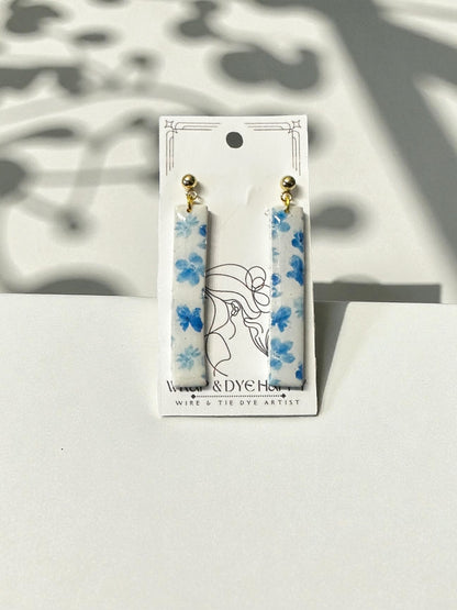 Hypoallergenic Blue Wildflower Floral Teardrop Clay Dangle Earrings