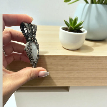 Sterling Silver Intricate Wire Wrapped Moonstone Crystal Pendant