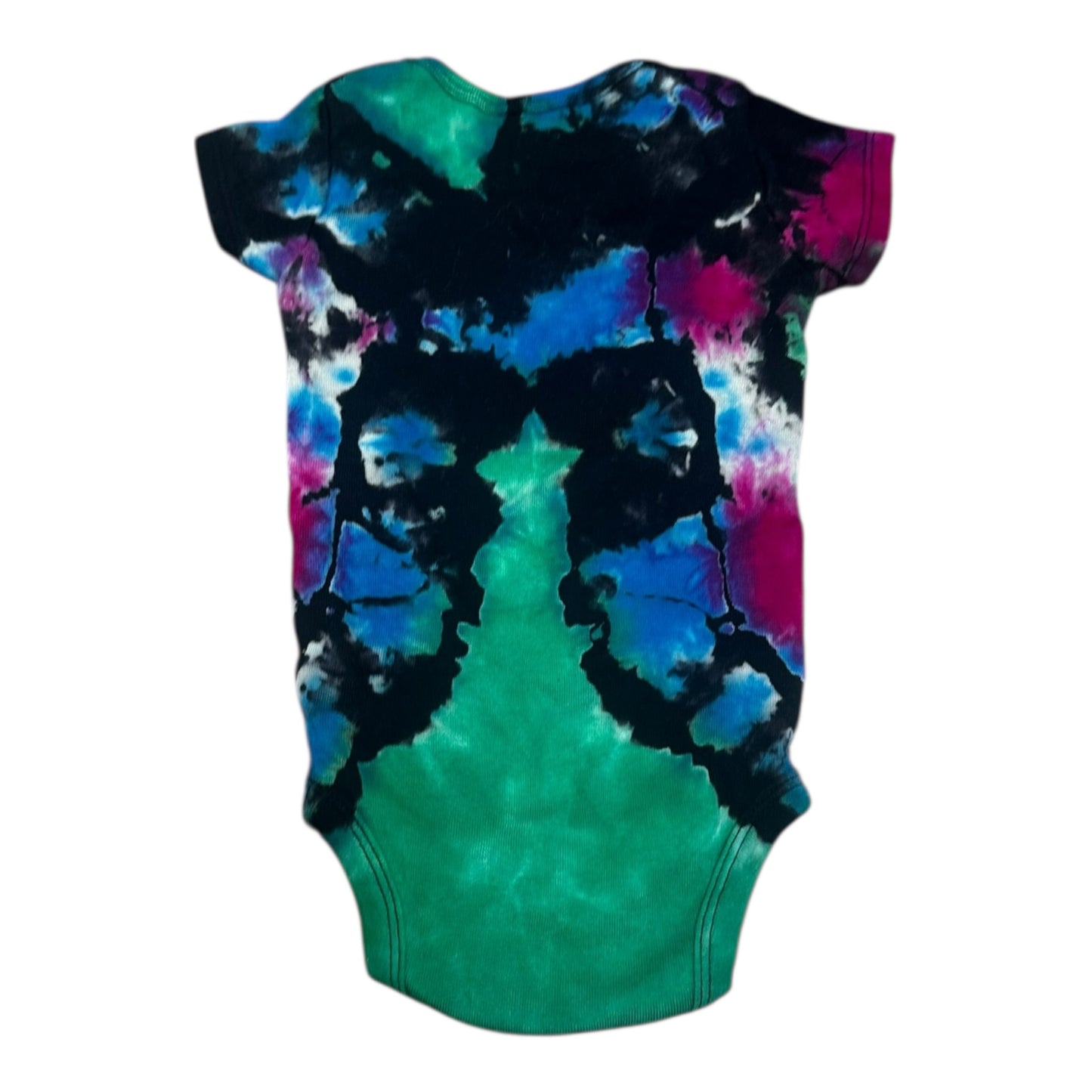 Infant 6-9 Months Black Blue Purple and Green Reverse Geode Ice Dye Tie Dye Onesie