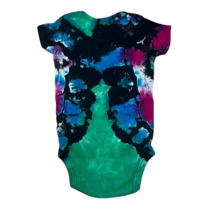 Infant 6-9 Months Black Blue Purple and Green Reverse Geode Ice Dye Tie Dye Onesie