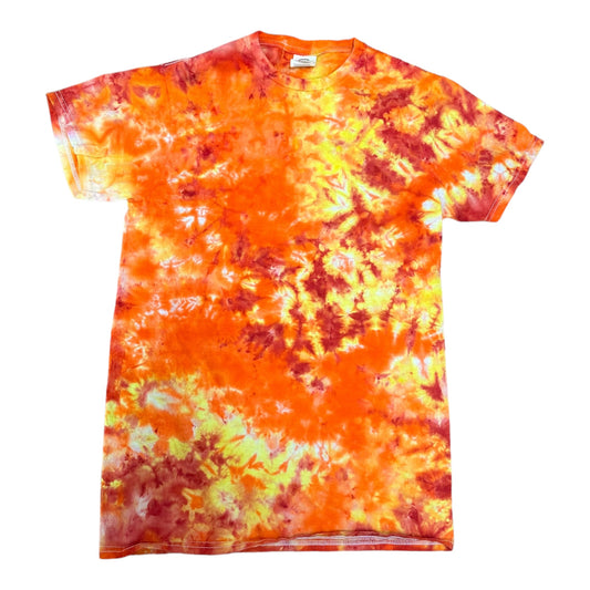 Adult Small Red Orange and Yellow Scrunch Ice Dye Tie Dye Shirt