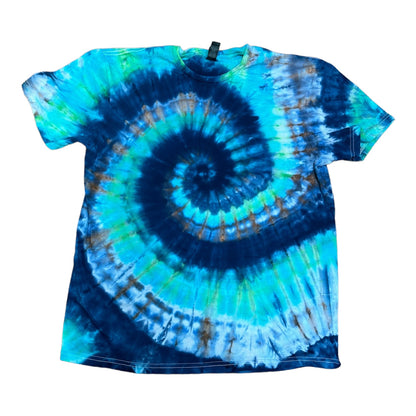 Adult Large Blue and Green Spiral Ice Dye Tie Dye Shirt
