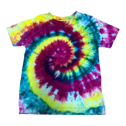 Toddler 3T Purple Yellow Green and Blue Spiral Ice Dye Tie Dye Shirt