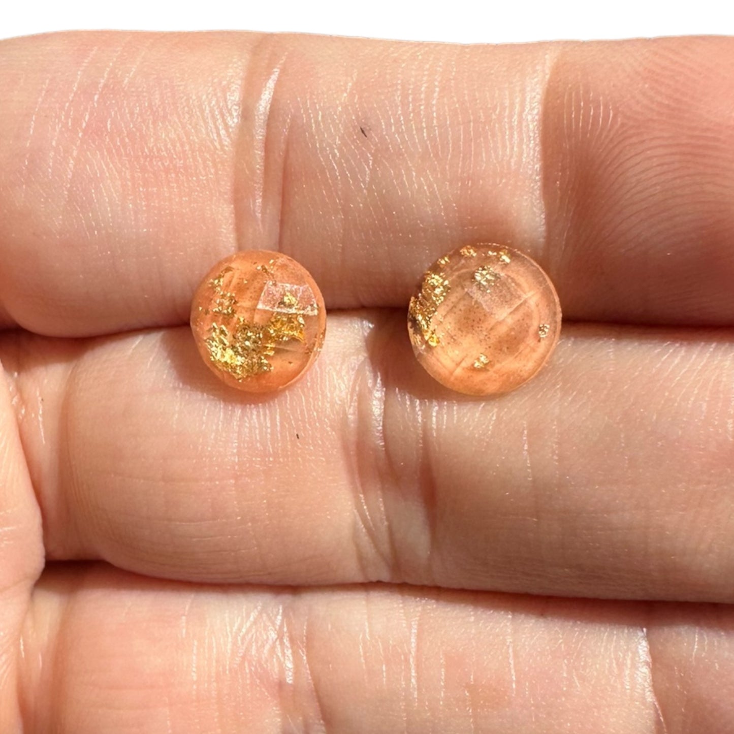 8MM Hypoallergenic Peach and Gold Leaf Faceted Epoxy Resin Earrings