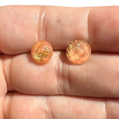 8MM Hypoallergenic Peach and Gold Leaf Faceted Epoxy Resin Earrings