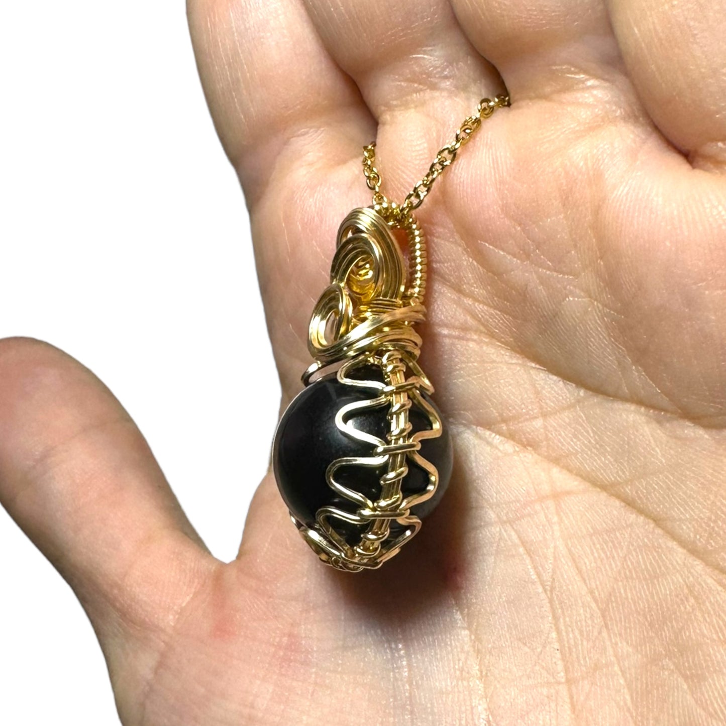 Sterling Silver | 14KT Gold Filled Wire Wrapped Obsidian Crystal Fidget Bezel Pendant