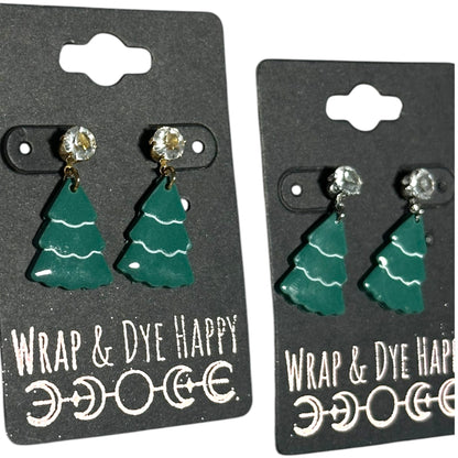 Hypoallergenic Hand Painted Christmas Tree Dangle Clay Earrings