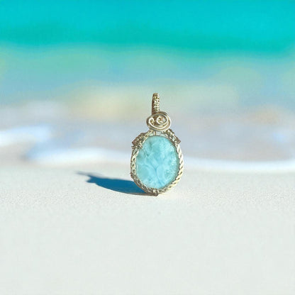 14KT Gold Filled Wire Wrapped Larimar Crystal Pendant