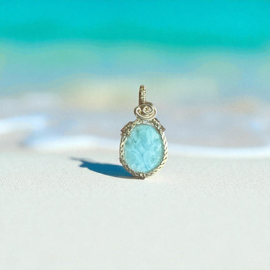 14KT Gold Filled Wire Wrapped Larimar Crystal Pendant