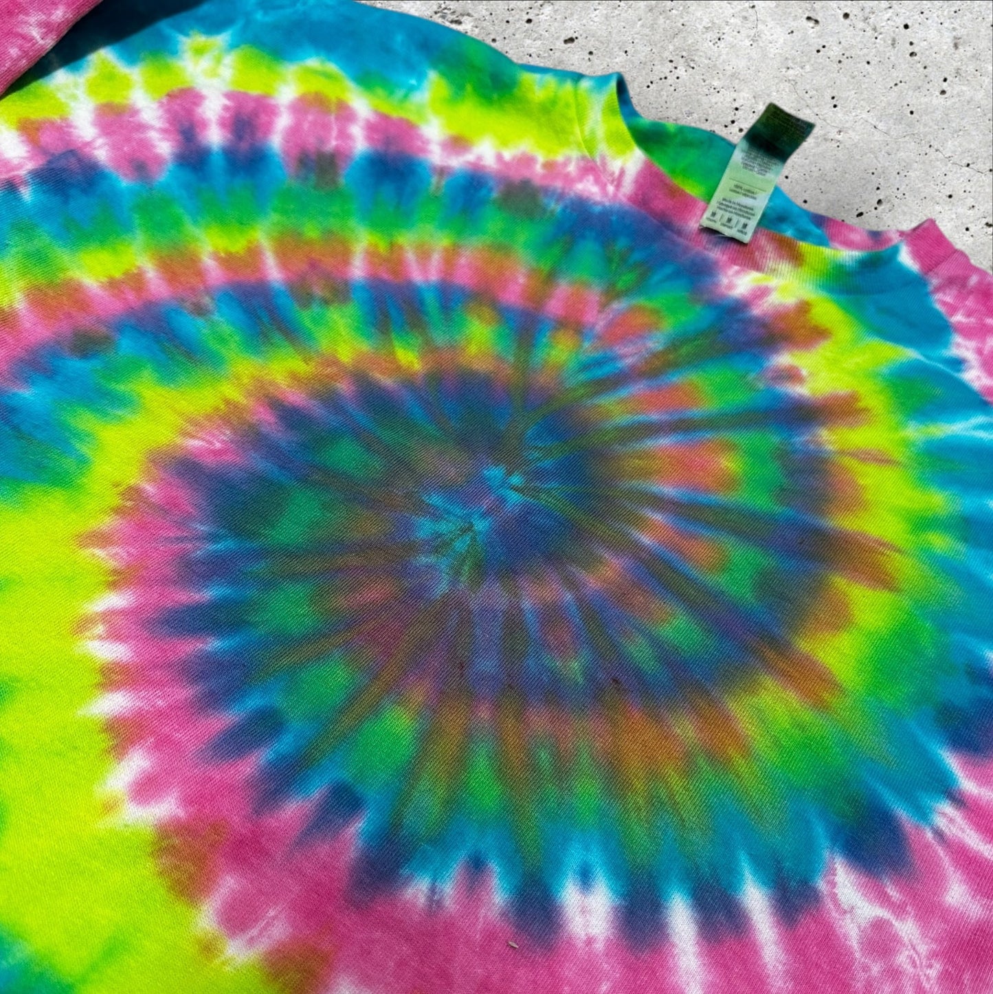 Youth Medium Blue Pink and Green Spiral Tie Dye Tshirt