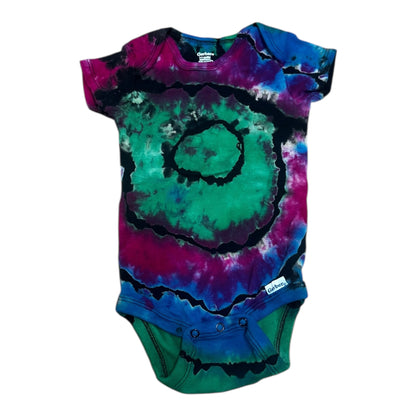 Infant 6-9 Months Black Blue Purple and Green Reverse Geode Ice Dye Tie Dye Onesie
