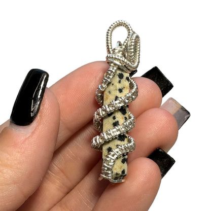 Sterling Silver Dalmatian Japser Coiled Cage Crystal Pendant