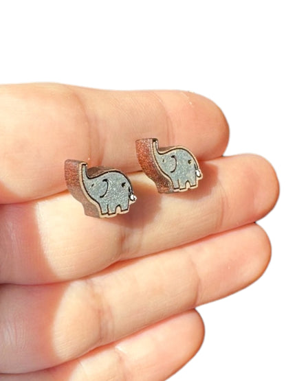 Hypoallergenic Elephant Laser Engraved Wood Earrings